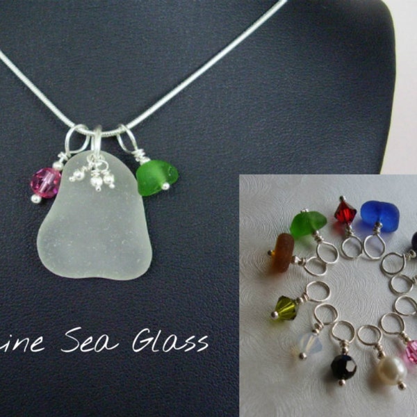 Maine Seaglass Jewelry Necklace - Convertible All-Seasons Necklace - Maine Seaglass, Swarovski, FW Pearls