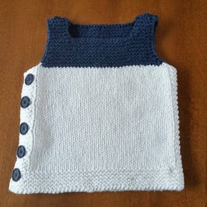 Hand Knit Baby Vest in Indigo and Ecru Easy On, Button Up Baby Vest Soft Cotton image 2