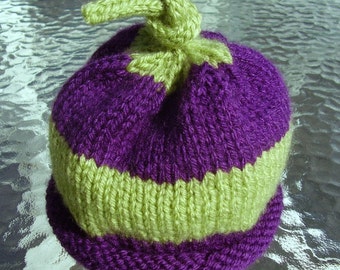 Hand Knit Baby Beanie Hat - Striped Infant Beanie Hat - Rolled Brim - 0 to 6 Months - Photo Costume Prop - Newborn to 6 Months