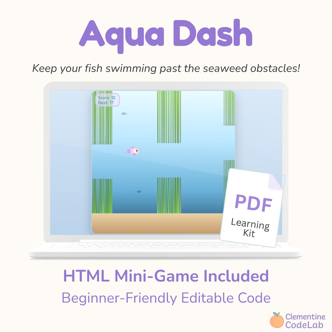 Aqua Dash HTML Mini-game | Beginner-friendly Coding Kit | Editable Code ...