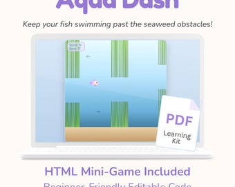 Aqua Dash HTML Mini-Game | Beginner-Friendly Coding Kit | Editable Code + PDF Guide