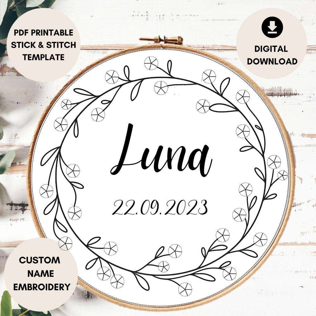 Custom Name Embroidery Pattern | PDF Floral Hoop Art | Floral ...