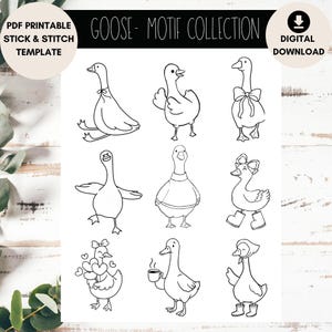 Gans Stick- und Stichmuster • Cottagecore Gans Aufnäher • Handstickerei • Sofortige digitale Download-Datei