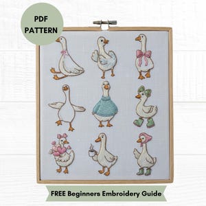 Goose Hand Embroidery Mini Bundle PDF Pattern | Cute Cottagecore Goose Embroidery | Beginner Stick and Stitch | DIY Needlecraft