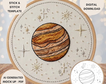 Planet Handstickerei Muster PDF | Sonnensystem Stickerei digitaler Download | Weltraum Stickmuster | Anfänger Stickanleitung