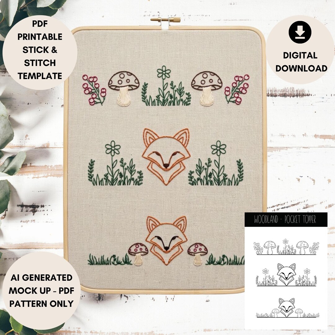 Woodland Embroidery Pattern PDF • Forest Pocket Embroidery • Stick and ...