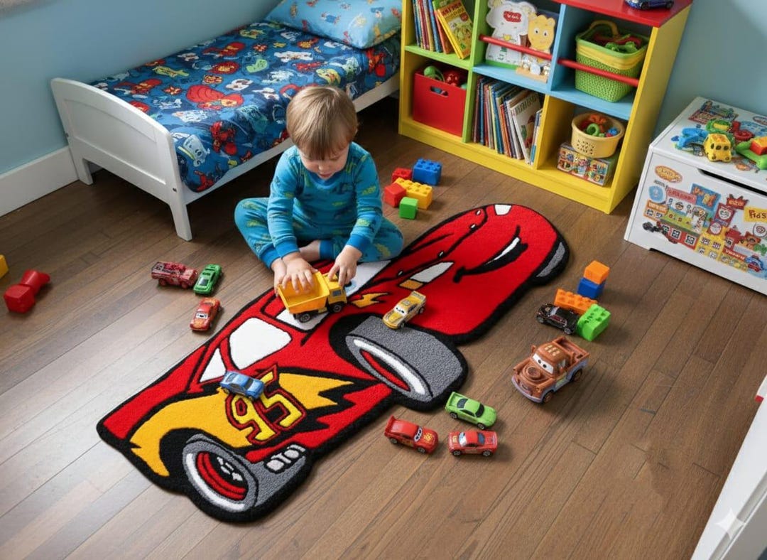 Cars 2 Rug Lightning Mcqueen Inspired Kids Rug, Red Race Car Area Rug, Boys ...
