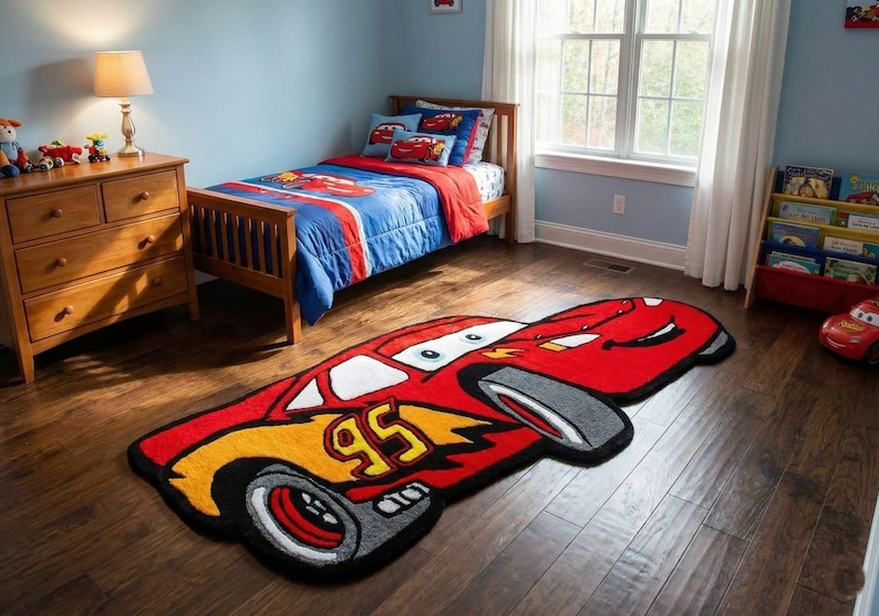 Cars 2 Rug Lightning Mcqueen Inspired Kids Rug, Red Race Car Area Rug, Boys ...