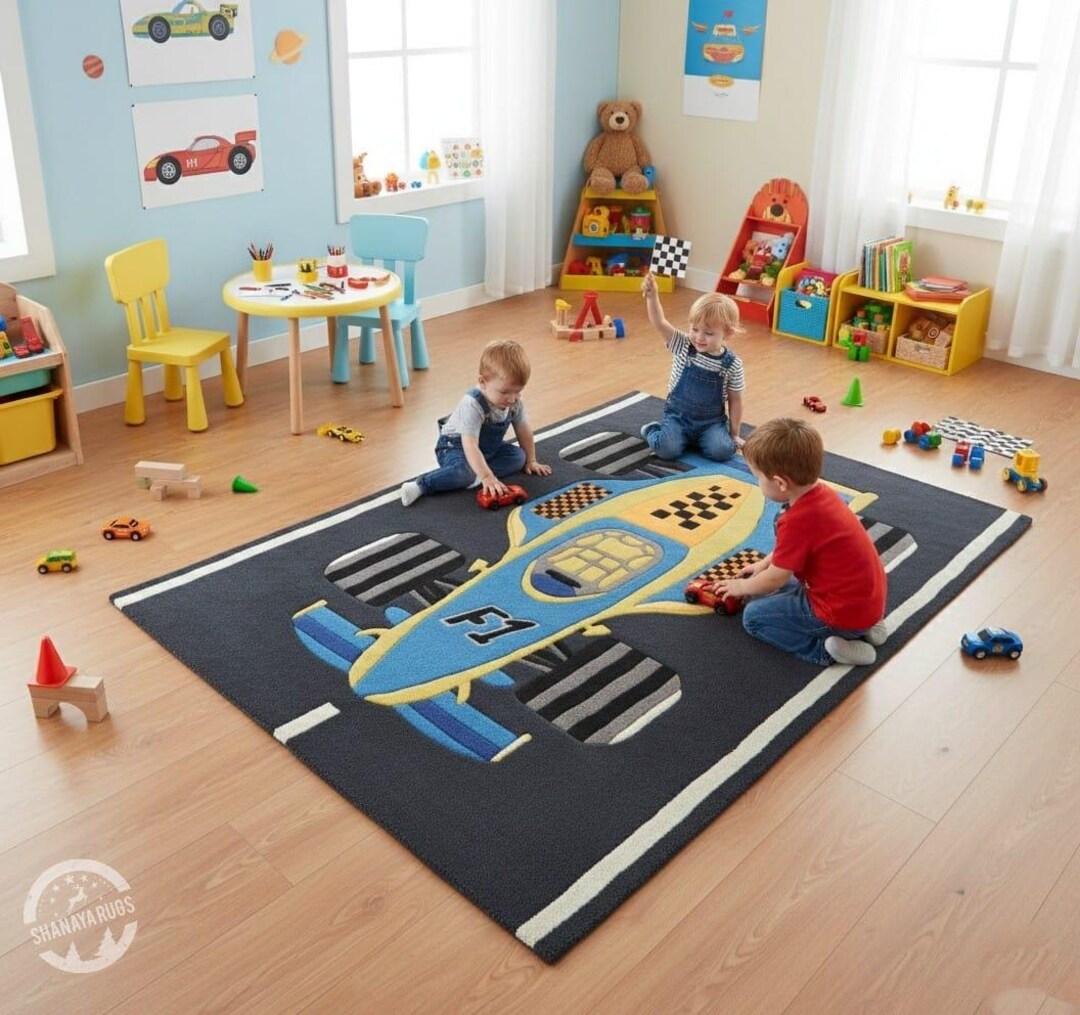 Car Racing Rug Kids F1 Race Car Kids Rug - Red Formula 1 Nursery Decor - Racing Themed ...
