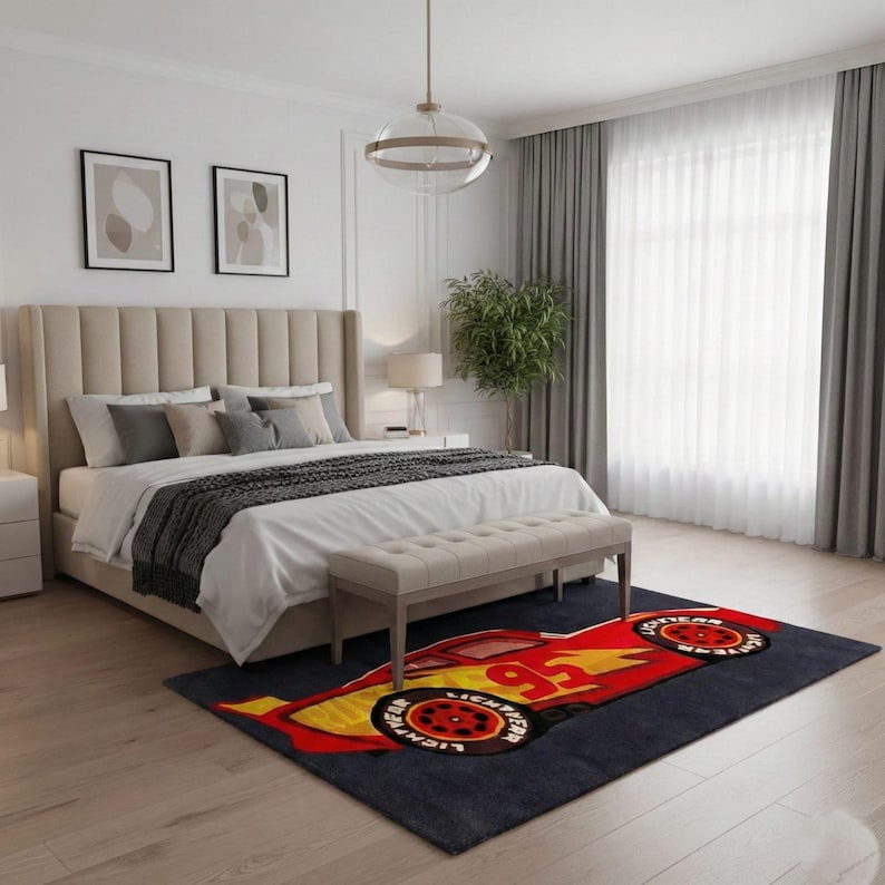 Lightning Mcqueen Rug for Kids Bedroom, Red Race Car Area Rug, Disney ...