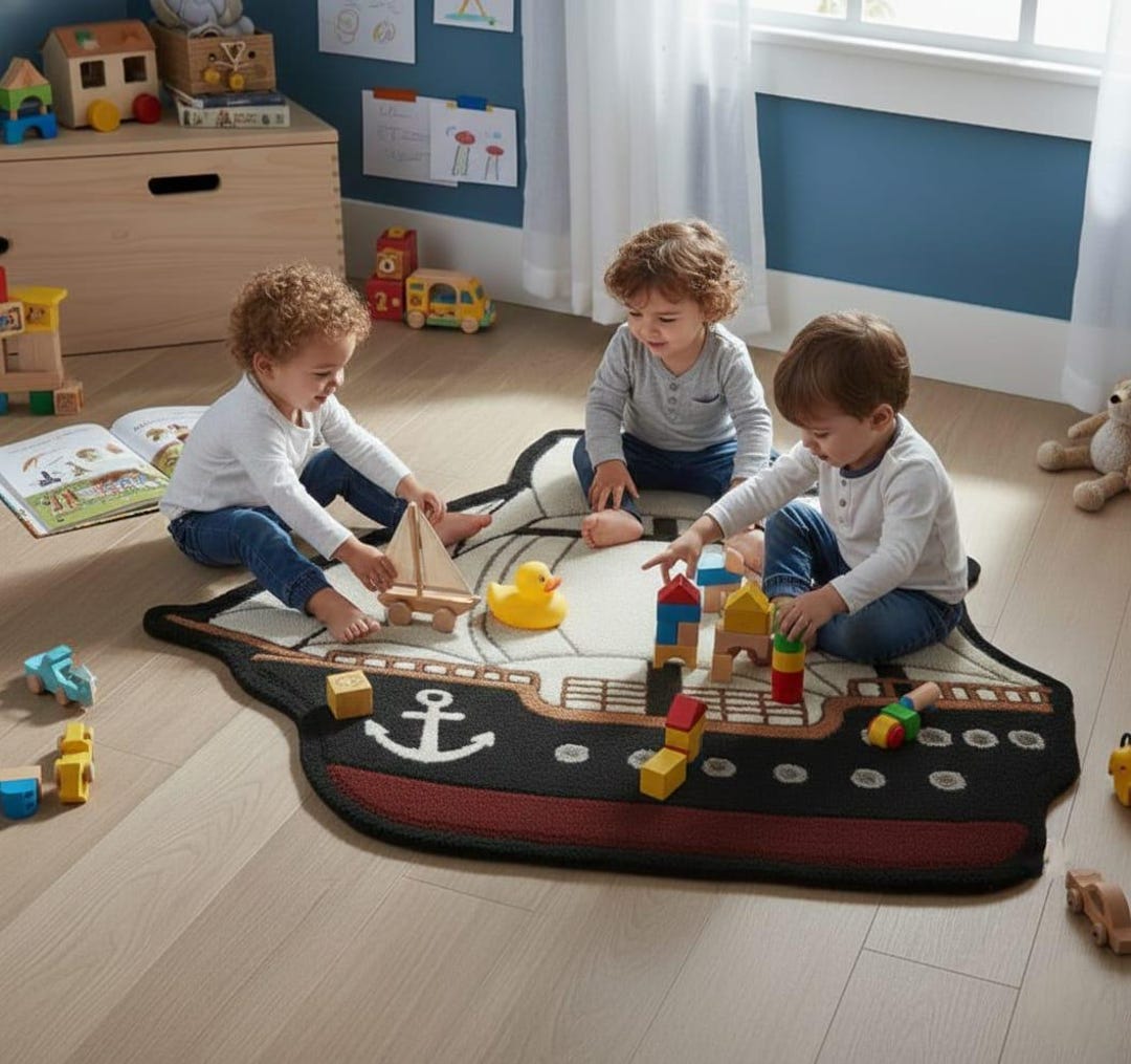 Nautical Pirate Ship Rug for Kids - Shaped Sailing Boat Area Rug ...