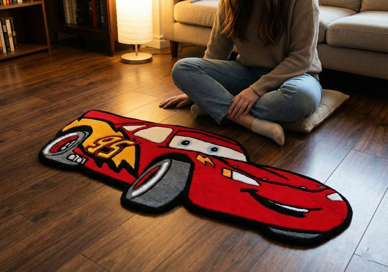 Face Rug Cars Lightning Mcqueen Inspired Kids Rug, Red Race Car Area Rug, Boys ...
