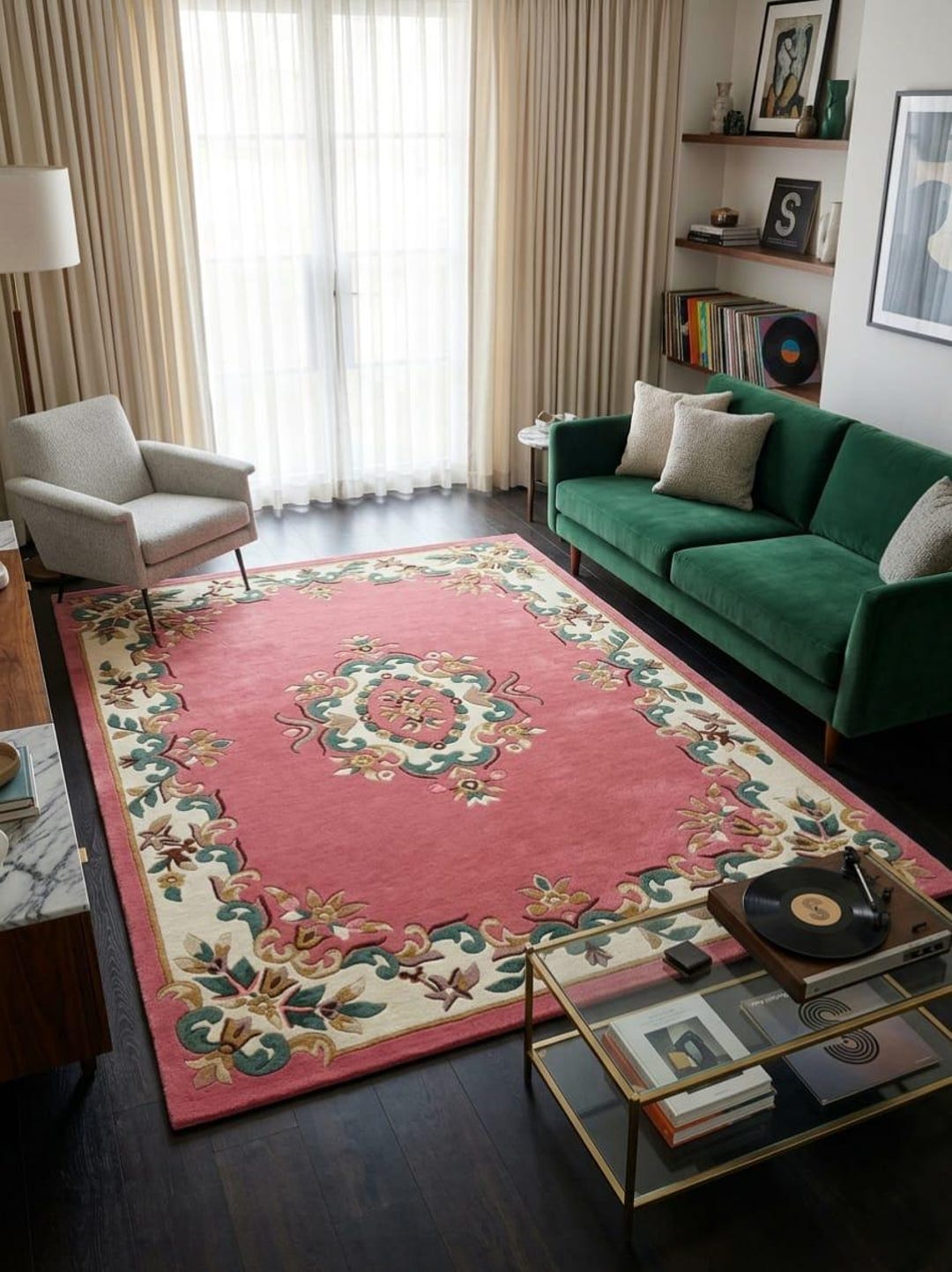 Rose Pink Oriental Rug – Elegant Floral Design Carpet – Classic Home ...