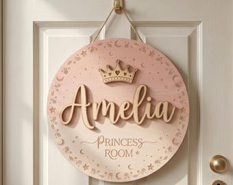 Gepersonaliseerde houten naambord prinses, muurdecoratie kinderkamer met kroon, aangepast naambord babymeisje, kamerdecoratie babymeisje, cadeau pasgeboren