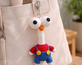 Gehaakte eend sleutelhanger, handgemaakte amigurumi witte eend pluche met grappige mondsteun