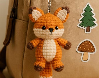 Gehaakte sleutelhanger vos, handgemaakte pluche amigurumi-figuur, mini bosdieraccent, speelse tasbedel