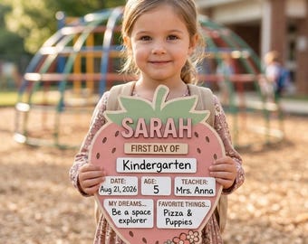 Gepersonaliseerde houten bord eerste schooldag, gepersonaliseerde aardbei terug naar school bord, terug naar school cadeau voor kinderen, cadeau voor meisjes