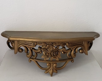 Vintage DART Gold Plastic Wall Shelf/Scrolls/Flora, Leaf Detail/Dark Academia/Cottage/Hollywood Regency