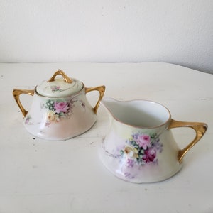 CLEARANCE-Vintage Handpainted Z.S. & Co Bavaria Rose Porcelain Creamer/Handled Sugar Bowl/Art Deco/Cottage