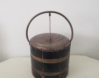 Vintage Keystone Wood Ice Bucket: Farmhouse Kitchen Decor