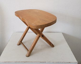 Vintage Nevco Blonde Wood Folding Carry Stool/Yugoslavia/Painters Stool/Collapsible/MCM/Plant Stand