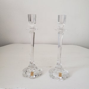 Vintage German Bavaria Nachtmann Crystal Flower Petal Candlestick Holders, Manufacture Labels Attached/Moody Cottage
