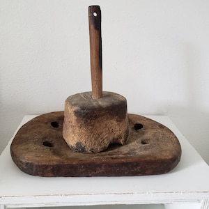 Antique Primitive Handhewn Wood Meat Mallet/Cutting Board/Mini Butcher Board