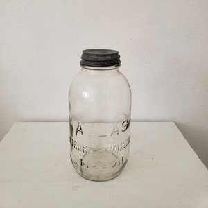Vintage Mason Atlas Strong Shoulder Half Gallon Pressed Glass Canning Jar/Zinc Lid/Farmhouse