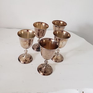 Vintage Set Of Five William Adams Italian Silverplate Wine Glasses/Goblets/&quot;M&quot; Monogram/ &quot;7-26-75&quot; Monogram