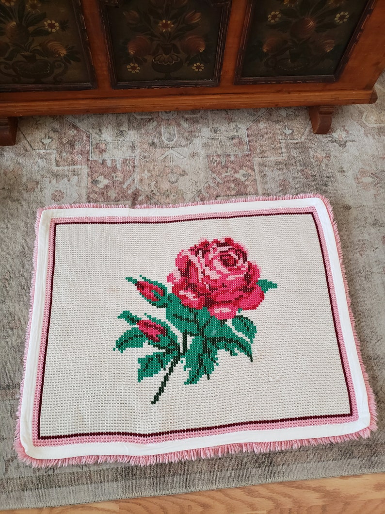 Vintage Hand Hooked Rose Flower Rug/kit Pattern - Etsy