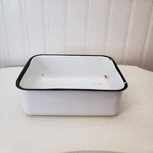 Vintage Small White/Black Trim Enamelware Refigerator Drawer/Black Drawer Pull/Farmhouse