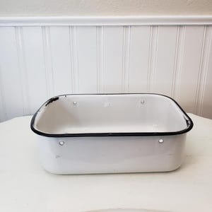 Vintage Medium Size White Enamel/Black Trim Refrigerator Crisper Drawer/Drawer Pull /Storage/Organization/Farmhouse