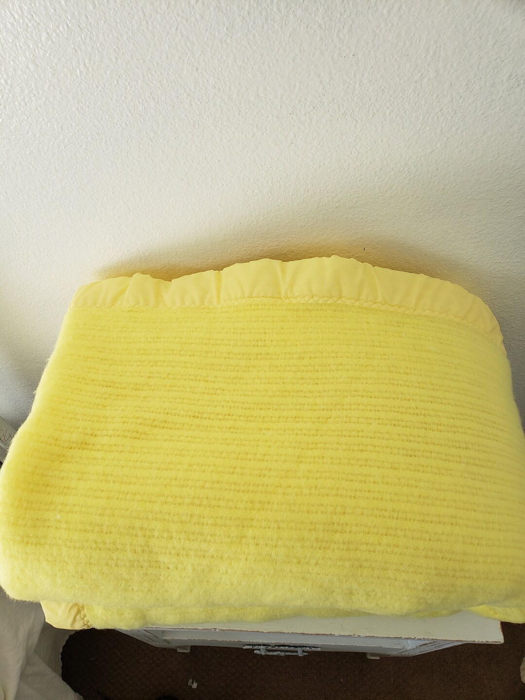 Vintage Satin Trim Lemon Drop Yellow Waffle Weave Acrylic Full Size Blanket/mcm/modern Boho Etsy