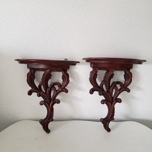 Vintage SyrocoWood Dark Finish Wall Shelves/Plate Rail/Scroll Detail
