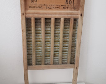 Vintage National Washboard CO Wood Wash Board/The Brass King/NO 801/Farmhouse