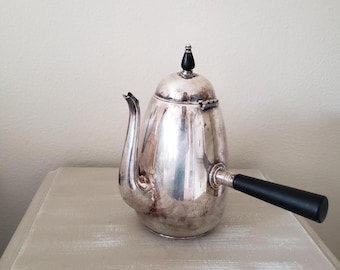 Vintage FB Rogers Silverplate Art Deco Style Coffee/Teapot/Side Mount Wood Handle/Finial