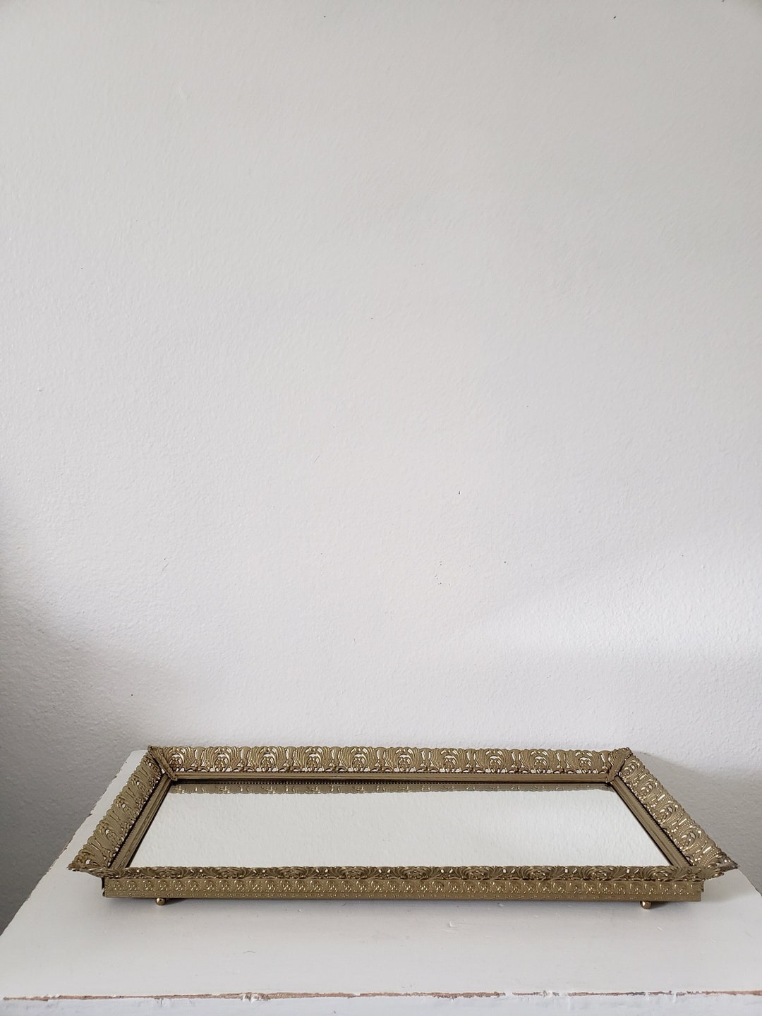 Vintage Gold Metal, Filigree Rectangle Mirrored Vanity Tray Etsy