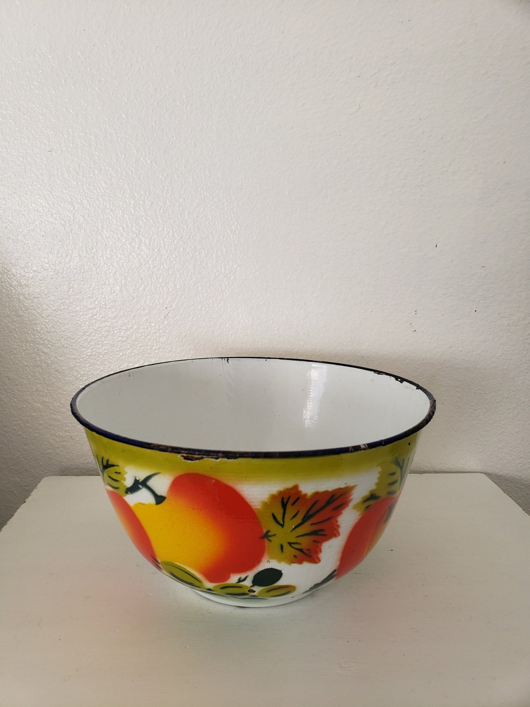 Vintage Enamelware Fruit Theme Bowl/black Trim Etsy