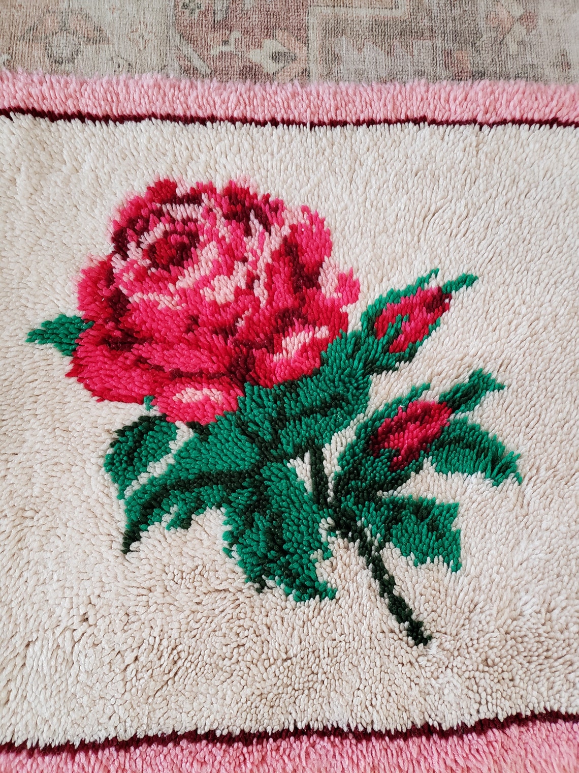 Vintage Hand Hooked Rose Flower Rug/kit Pattern - Etsy