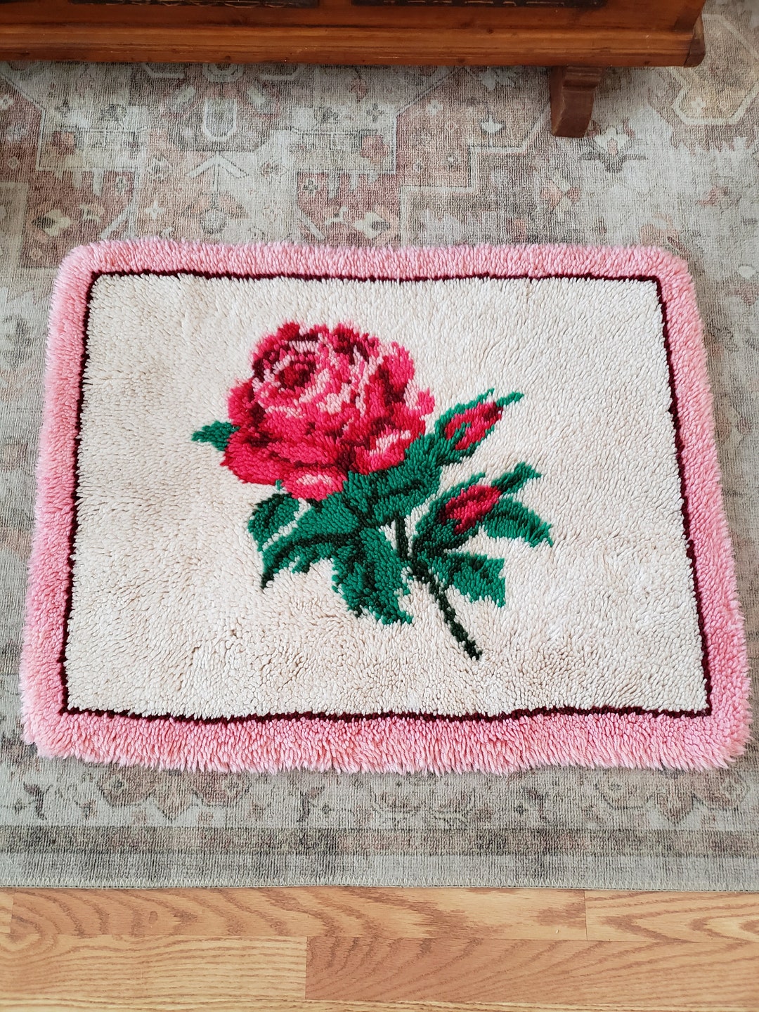 Vintage Hand Hooked Rose Flower Rug/kit Pattern - Etsy