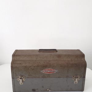 CLEARANCE-Vintage Mini Stairstep Lid Craftsman Toolbox/Red Interior