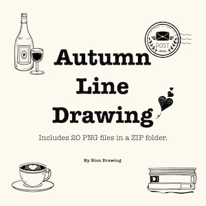 Höstlinjekonst Clipart PNG, mysig höst handritad clipart, Thanksgiving-grafik, journalelement, 20 PNG-filer