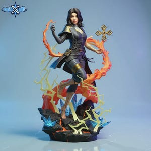 Maga de Batalla Elemental STL a escala 1:6: Estatua de fantasía de Hechicera Arcana, modelo para impresión 3D / Descarga digital