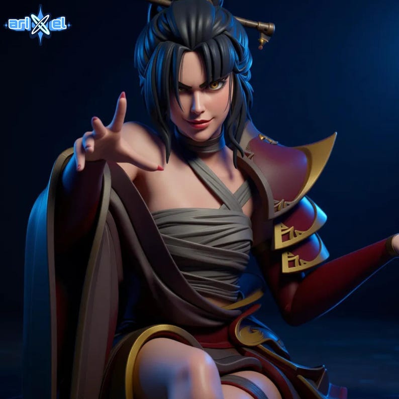 Azula Avatar throne statue STL featuring dark fantasy villain queen pose.