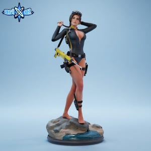 Lara Croft STL-bestand, vrouwelijke avonturier 3D-printmodel, collectible standbeeld hars, figuur garagekit, digitale download