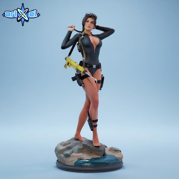 Lara Croft STL File, Female Adventurer 3D Print Model, Resin Collectible Statue, Garage Kit Figure, Digital Download