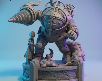 Estátua do Guardião das Profundezas em Escala 1:10 - Modelo Retrô para Impressão 3D de Estátua Protetora de Mergulhador Pesado | Download Digital