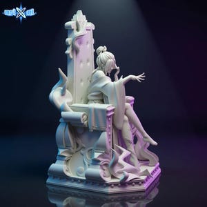 Full Azula villain statue STL with integrated throne base.