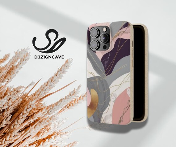 MagSafe® Compatible Biodegradable Bamboo iPhone Case | Pink Gray Abstract Art Eco-friendly Accessory