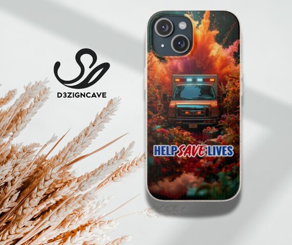 MagSafe® Compatible Ambulance in Flames Biodegradable iPhone Case, Help Save Lives Design